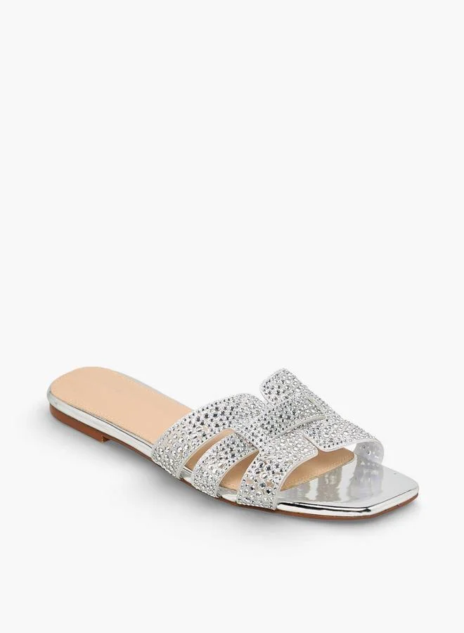 Flora Bella By Shoexpress SILVER Women Embellished Slide Sandals for Women | Best Price UAE