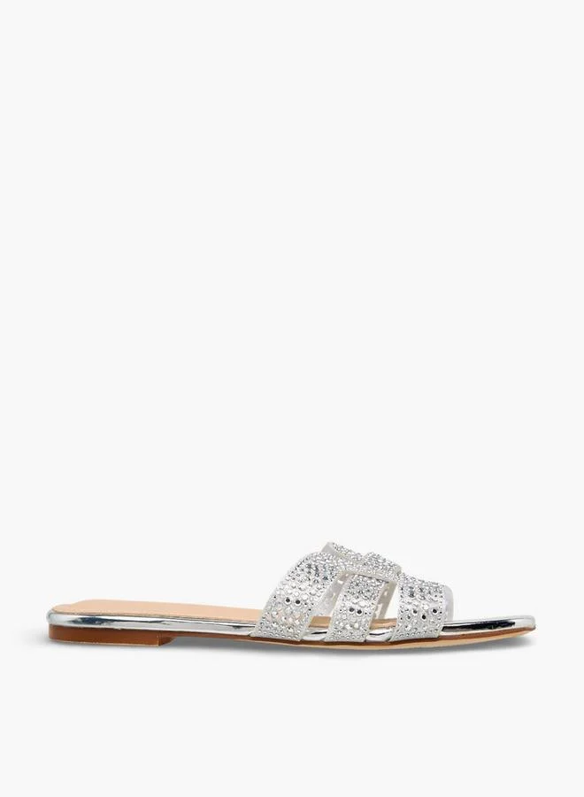 Flora Bella By Shoexpress SILVER Women Embellished Slide Sandals for Women | Best Price UAE