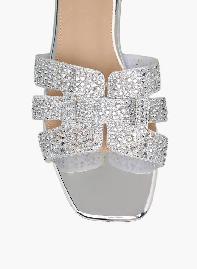 Flora Bella By Shoexpress SILVER Women Embellished Slide Sandals for Women | Best Price UAE