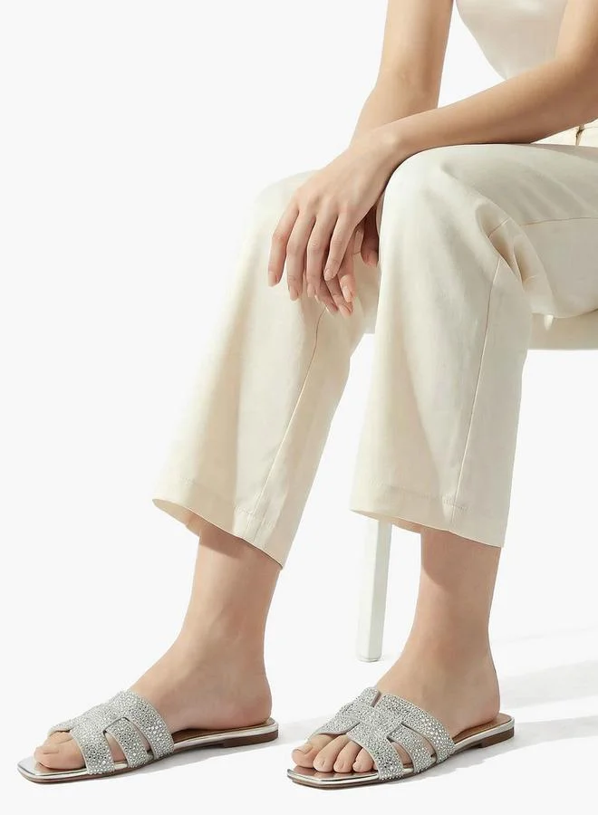 Flora Bella By Shoexpress SILVER Women Embellished Slide Sandals for Women | Best Price UAE
