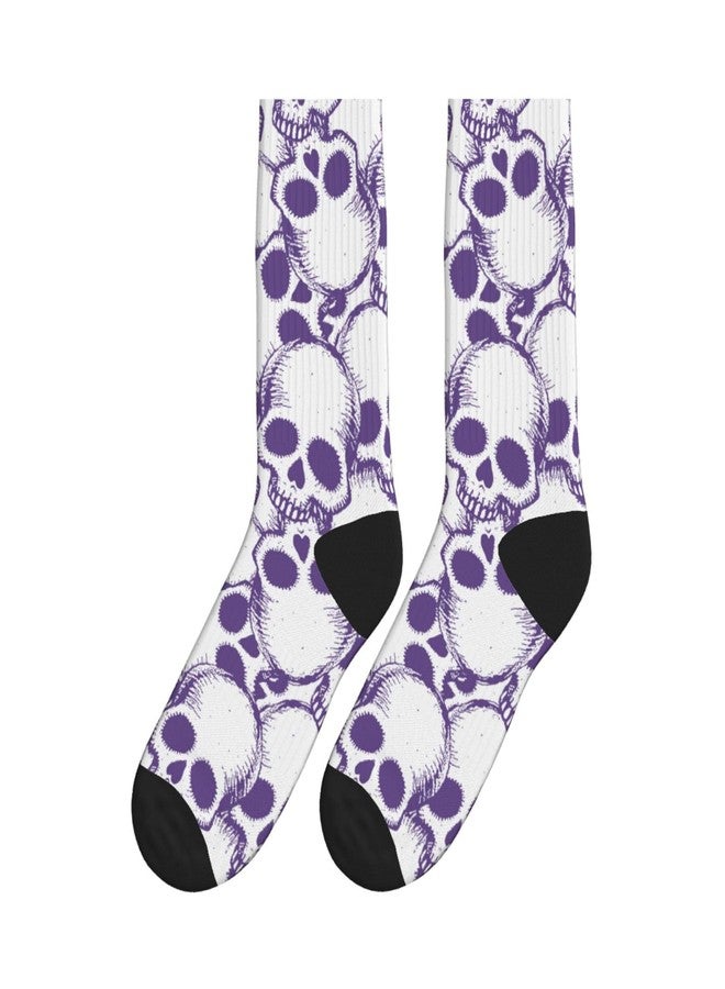 MOLIAN Purple Skulls Athletic Crew Socks For Women Men Novelty Sports Socks - Image 2
