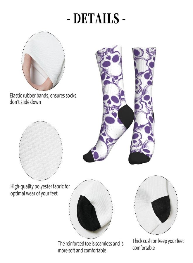MOLIAN Purple Skulls Athletic Crew Socks For Women Men Novelty Sports Socks - Image 3