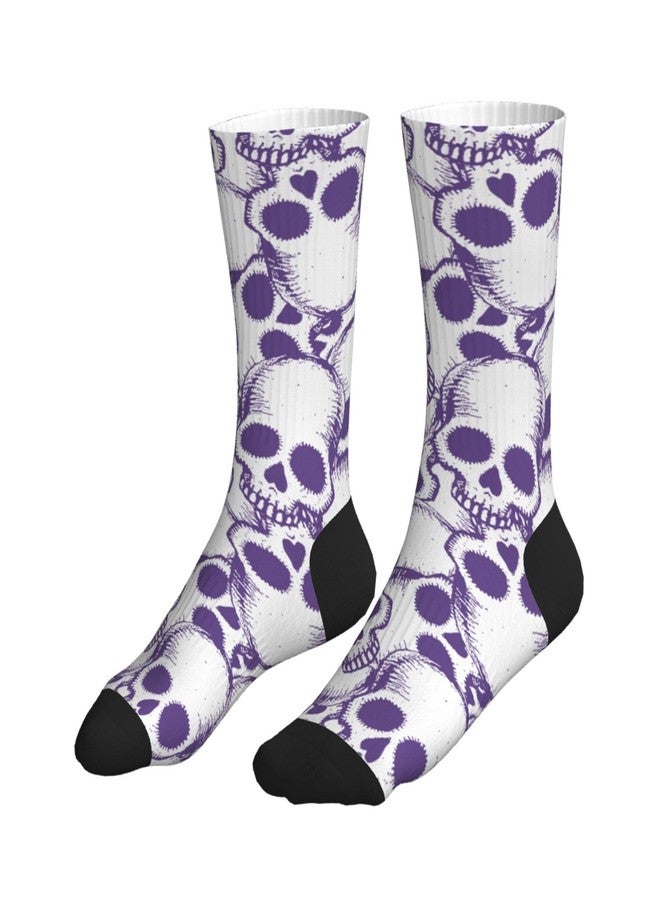 MOLIAN Purple Skulls Athletic Crew Socks For Women Men Novelty Sports Socks - Image 1
