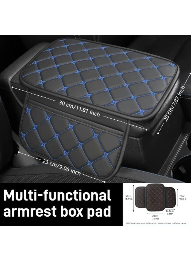 Blue Black Universal Car Armrest Cover PU Leather Durable Easy Clean Center Console Pad - Image 5