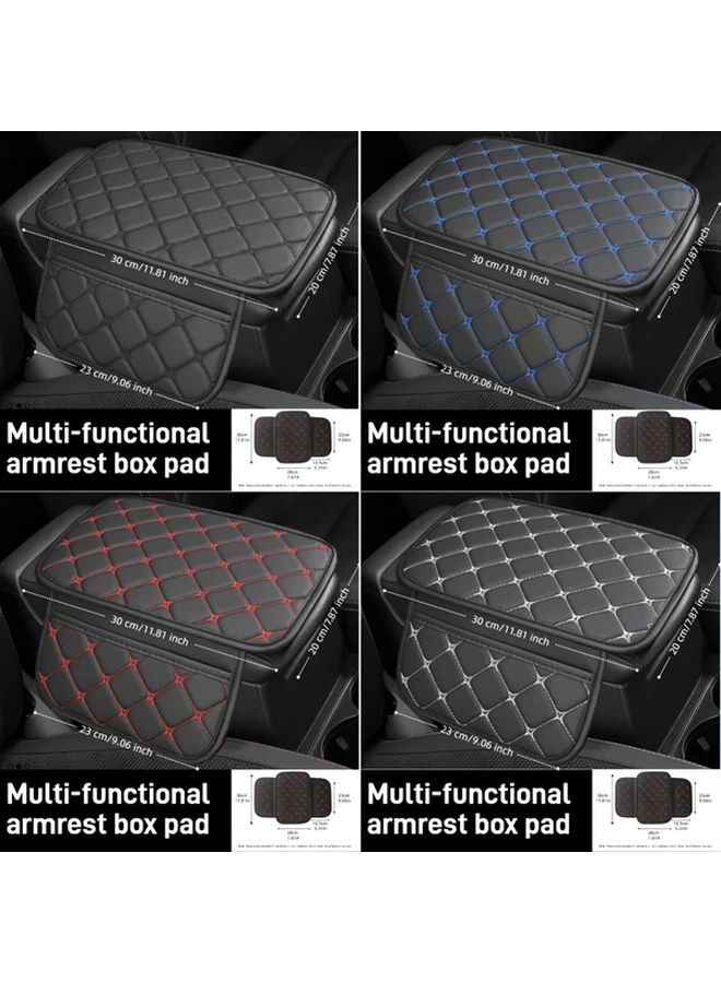 Blue Black Universal Car Armrest Cover PU Leather Durable Easy Clean Center Console Pad - Image 1