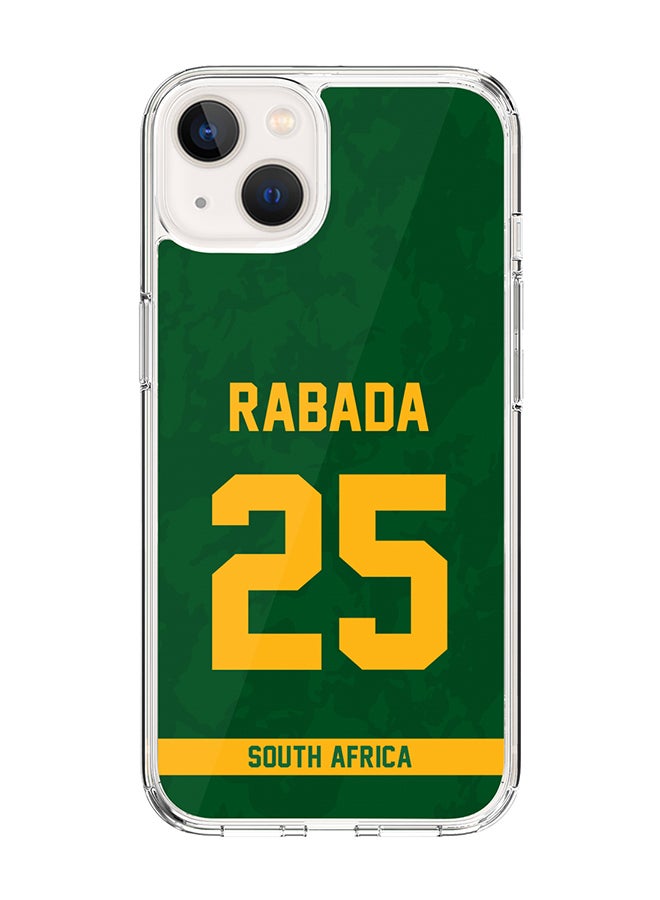 Stylizedd Classic Clear Case for iPhone 14 , Hybrid Soft Case Transparent Cover - Player Name - Kagiso Rabada, Jersey Number- 25