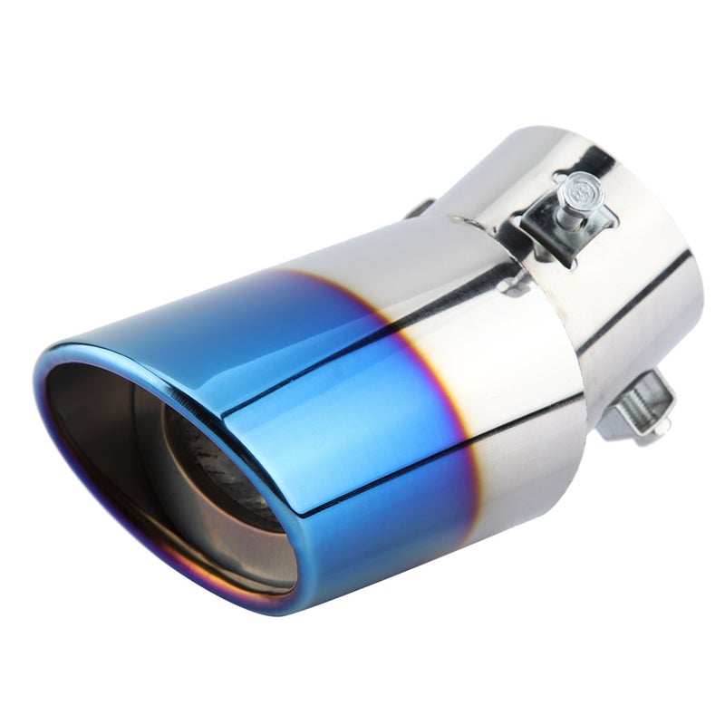 Chrome Blue Stainless Steel Universal Car Curved Exhaust Pipe Rear Muffler Tip Tail Throat - Image 1