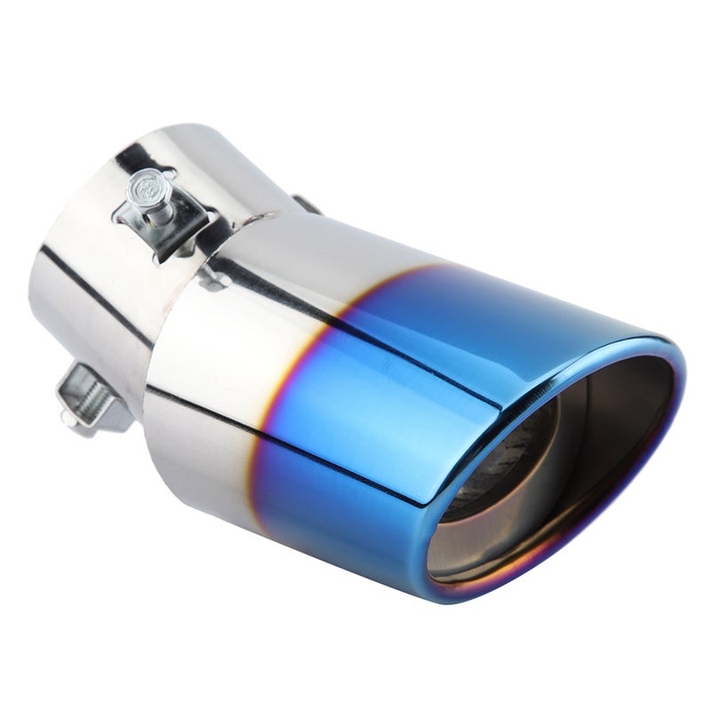 Chrome Blue Stainless Steel Universal Car Curved Exhaust Pipe Rear Muffler Tip Tail Throat - Image 2