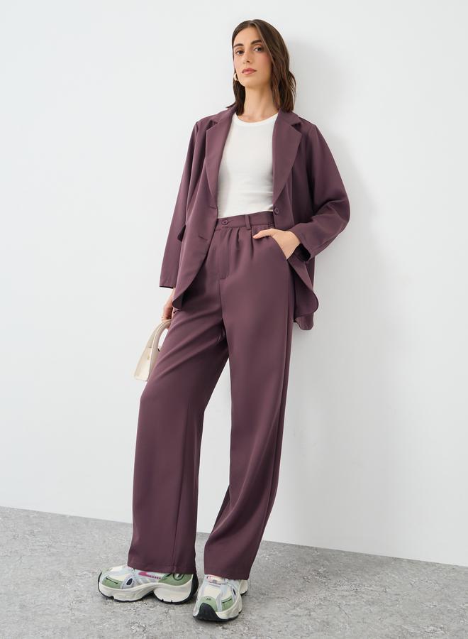 Take Two Solid Notch Label Blazer and Wide Leg Pants Co-Ords - Image 1