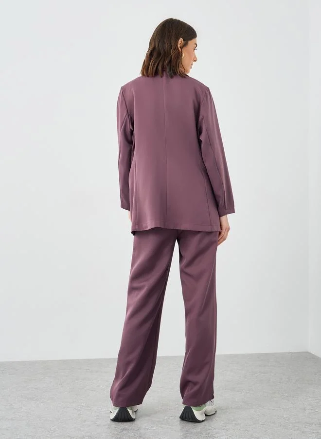 Take Two Take Two Solid Notch Label Blazer and Wide Leg Pants Co-Ords