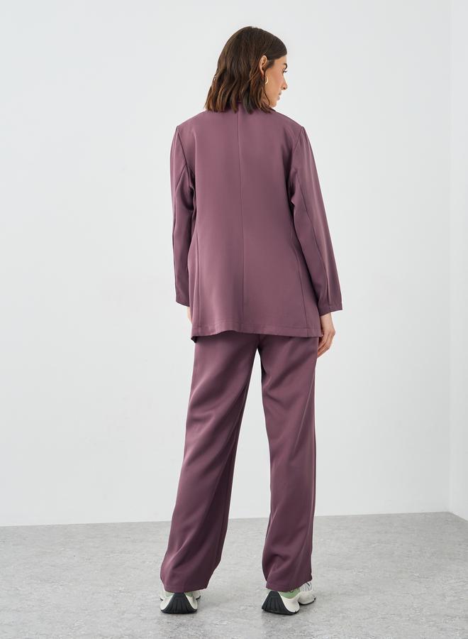 Take Two Solid Notch Label Blazer and Wide Leg Pants Co-Ords - Image 5