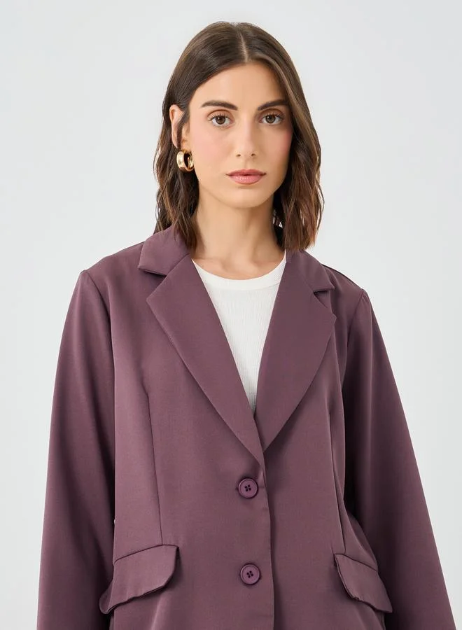 Take Two Take Two Solid Notch Label Blazer and Wide Leg Pants Co-Ords