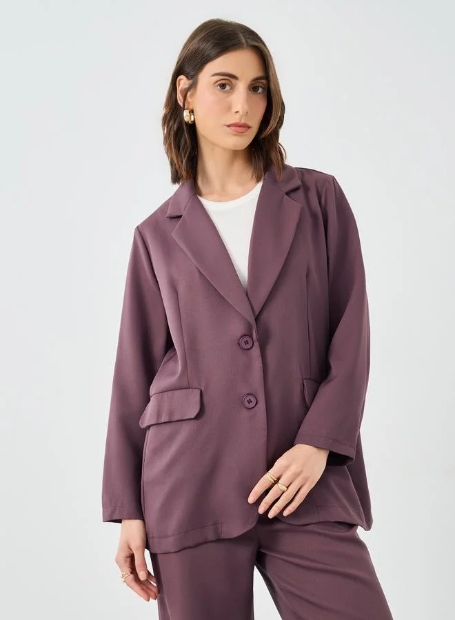 Take Two Take Two Solid Notch Label Blazer and Wide Leg Pants Co-Ords