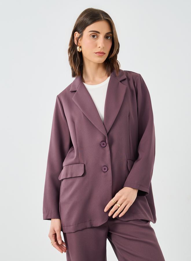 Take Two Solid Notch Label Blazer and Wide Leg Pants Co-Ords - Image 3