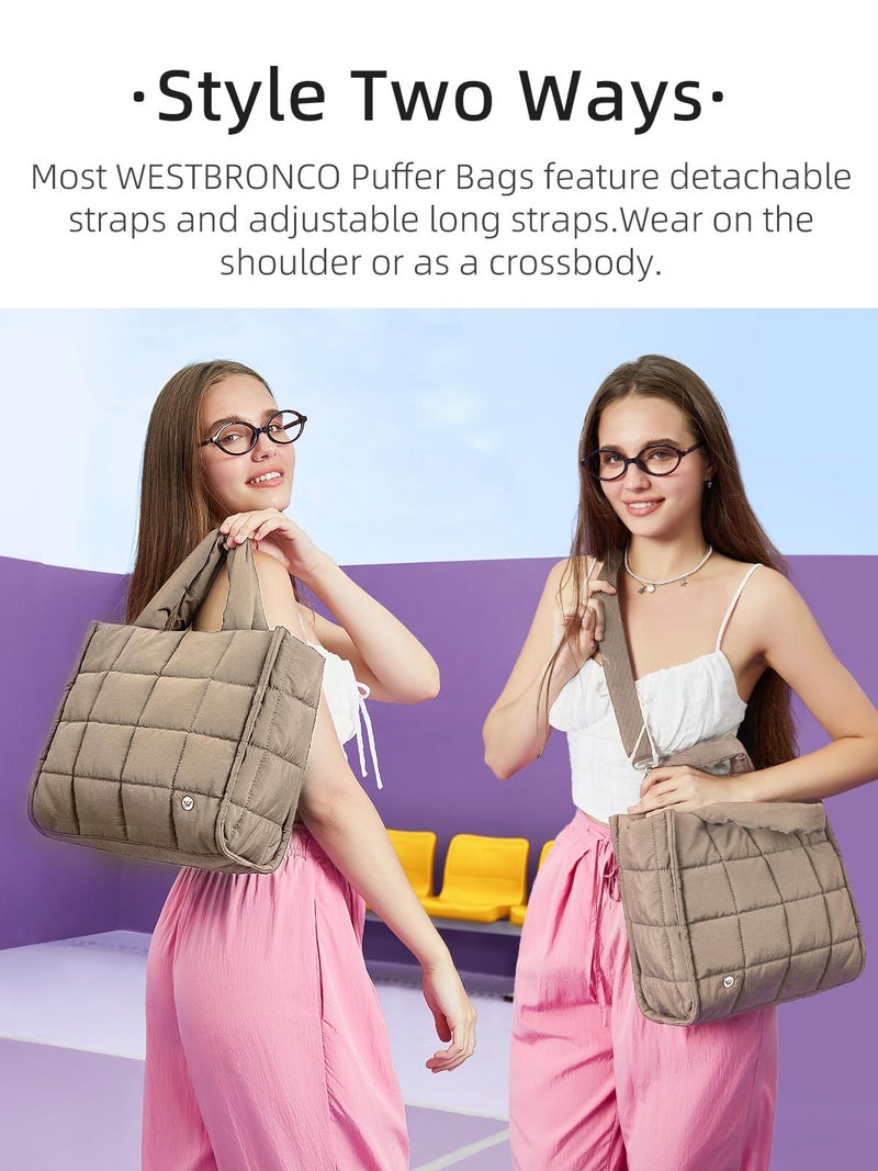WESTBRONCO Puffer Crossbody Bags for Women Quilted Tote Bag Puffy Weekender Overnight Bag Nylon Shoulder Handbag, Medium Bag for Work, Daily, Travel - Image 5