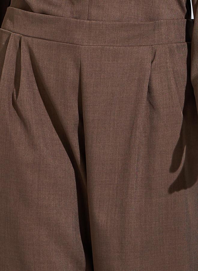 Styli Plus Size Brown Wide Leg Trousers with Side Stripe Detail - Image 3