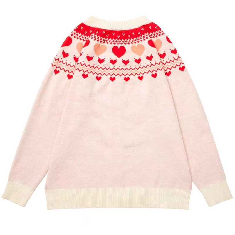 Beopjesk Women's Funny Winter Long Sleeve Valentine's Day Button Knit Cardigan Sweater Heart Vintage Knitted Outerwear (Valentine-Beige,L) - Image 2
