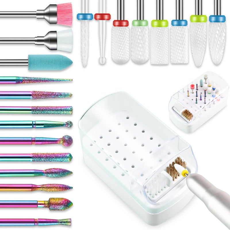 Depvko 21pcs Nail Drill Bits Sets with Nail Drill Holder Case 332 Inch Cuticle Electric Nail File  Ceramic Acrylic Gel Nail Bit Kit Carbide Cuticle Remover Bits for Manicure Pedicure Home Salon