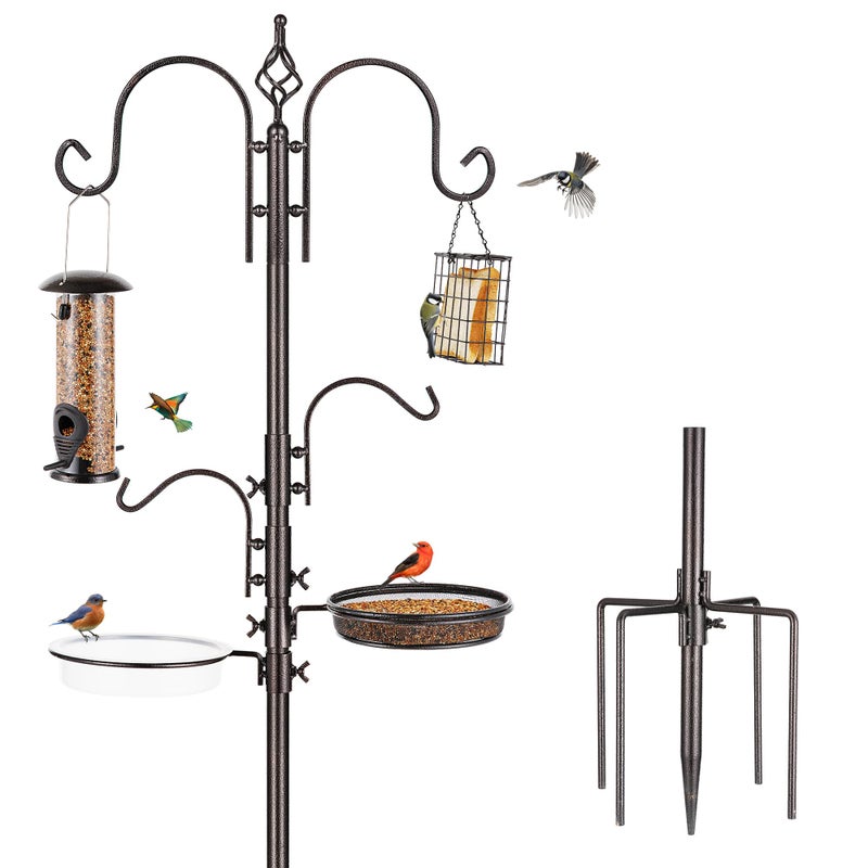 MIXXIDEA Deluxe Bird Feeding Station Kit With Multi Feeder Hanging Pole, Metal Suet Feeder, Bird Bath, Mesh Tray for Attracting Wild Birds and Planter Hanger (1 Pack) - Image 1