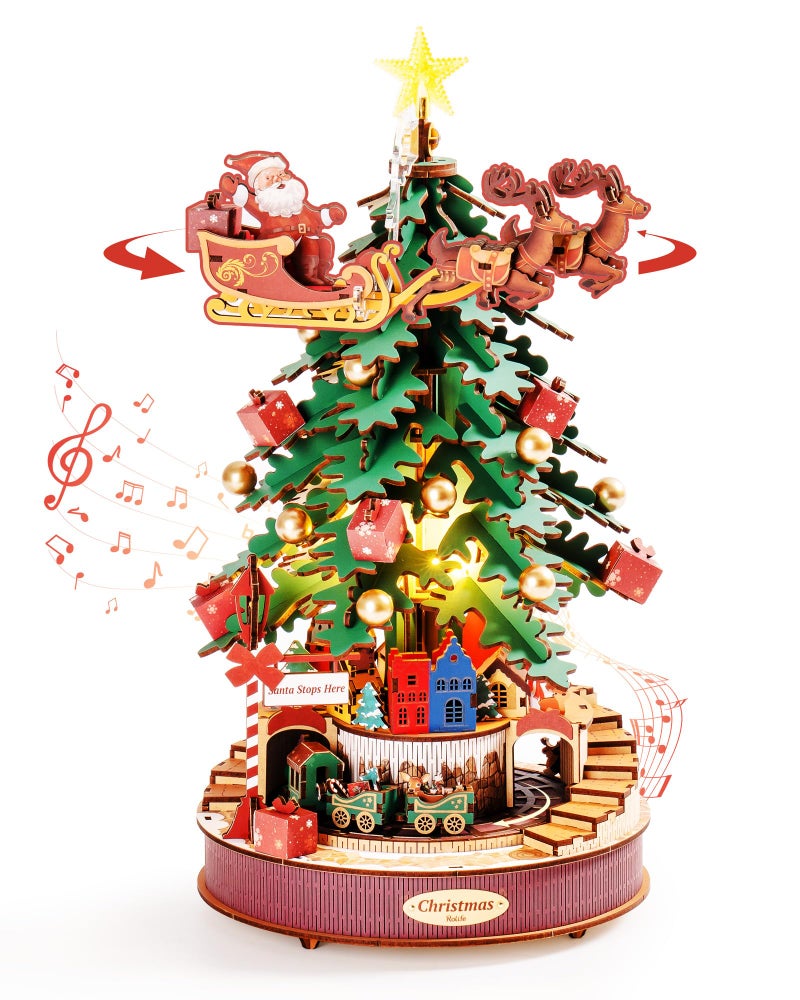 Wowood 3D Puzzles for Adults Wooden Music Box Christmas Melody Tree 3D Model Building Kits for Adults Home DecorChristmas Birthday GiftsDIY CraftsHobbies for Teens 319PCS - Image 3