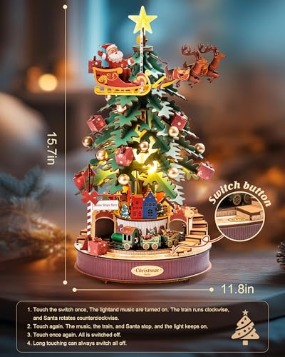 Wowood 3D Puzzles for Adults Wooden Music Box Christmas Melody Tree 3D Model Building Kits for Adults Home DecorChristmas Birthday GiftsDIY CraftsHobbies for Teens 319PCS - Image 5