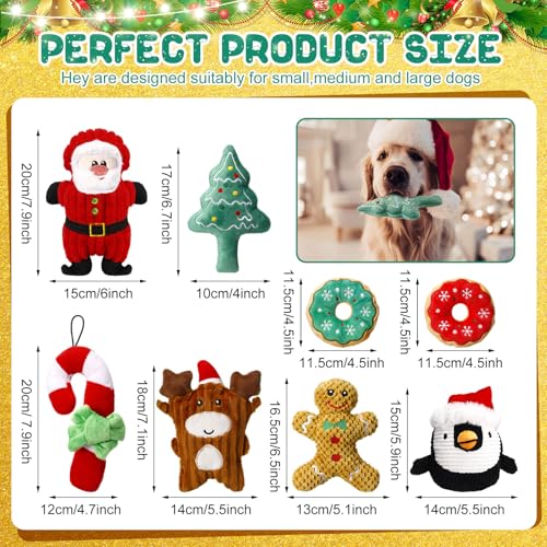 Suilung 8 Pack Christmas Dog Toys Durable Squeaky Dog Toys for Puppy Christmas Interactive Stuffed Animal Plush Chew Toys with Squeaker for Small Medium Large Dogs Teeth Cleaning - Image 2