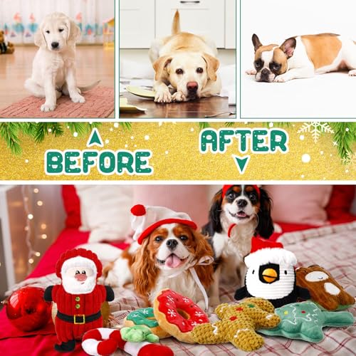 Suilung 8 Pack Christmas Dog Toys Durable Squeaky Dog Toys for Puppy Christmas Interactive Stuffed Animal Plush Chew Toys with Squeaker for Small Medium Large Dogs Teeth Cleaning - Image 4