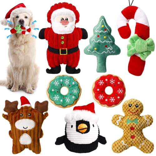 Suilung 8 Pack Christmas Dog Toys Durable Squeaky Dog Toys for Puppy Christmas Interactive Stuffed Animal Plush Chew Toys with Squeaker for Small Medium Large Dogs Teeth Cleaning - Image 1