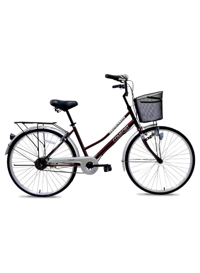 Vaux Comfort City Bicycle 26” with Basket & Rear Carrier, Built-in Lock, Dynamo Headlight, Steel Frame, Front Caliper & Rear Drum Brake – Adult Commuter Bike - Image 1