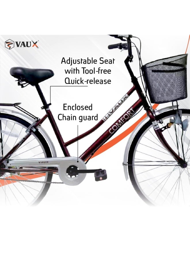 Vaux Comfort City Bicycle 26” with Basket & Rear Carrier, Built-in Lock, Dynamo Headlight, Steel Frame, Front Caliper & Rear Drum Brake – Adult Commuter Bike - Image 4
