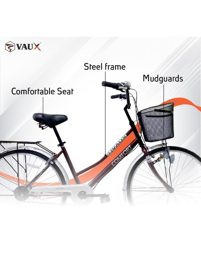 Vaux Comfort City Bicycle 26” with Basket & Rear Carrier, Built-in Lock, Dynamo Headlight, Steel Frame, Front Caliper & Rear Drum Brake – Adult Commuter Bike - Image 2