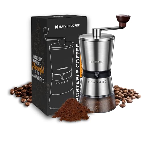 HAIYUECOFEE Manual Coffee Grinder with 8 Adjustable Coarseness Settings Hand Crank Coffee Mill with Ceramic Burr for Espresso Beans French Press Pour Over Drip Coffee Rustproof NonDulling - Image 1
