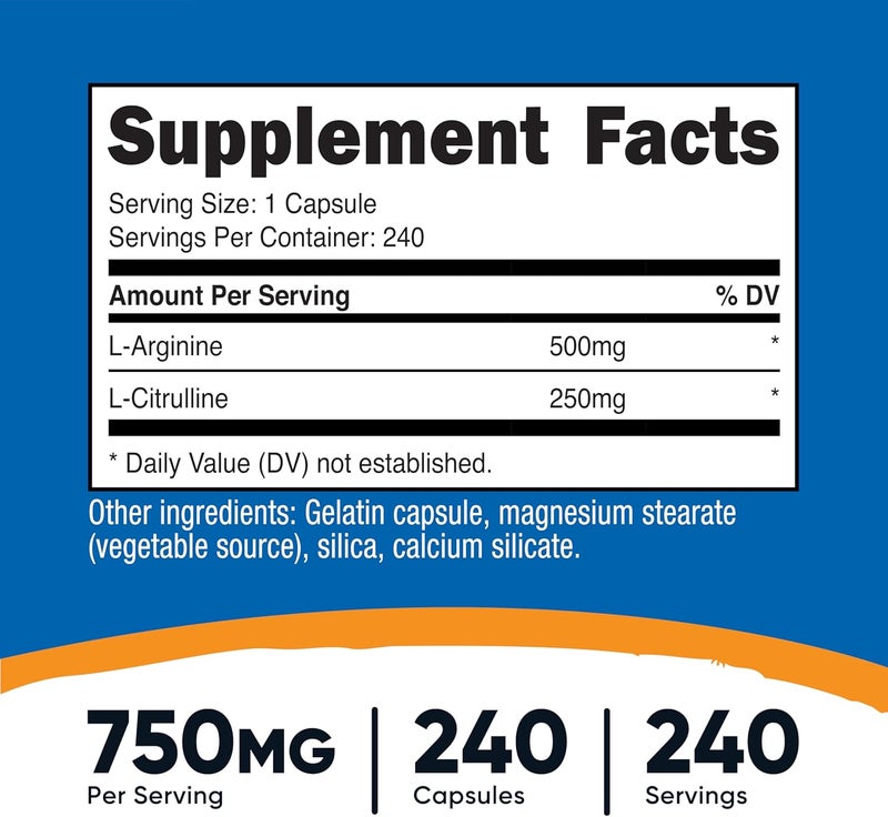 Nutricost LArginine LCitrulline Complex 750mg 240 Capsules  NonGMO - Image 2