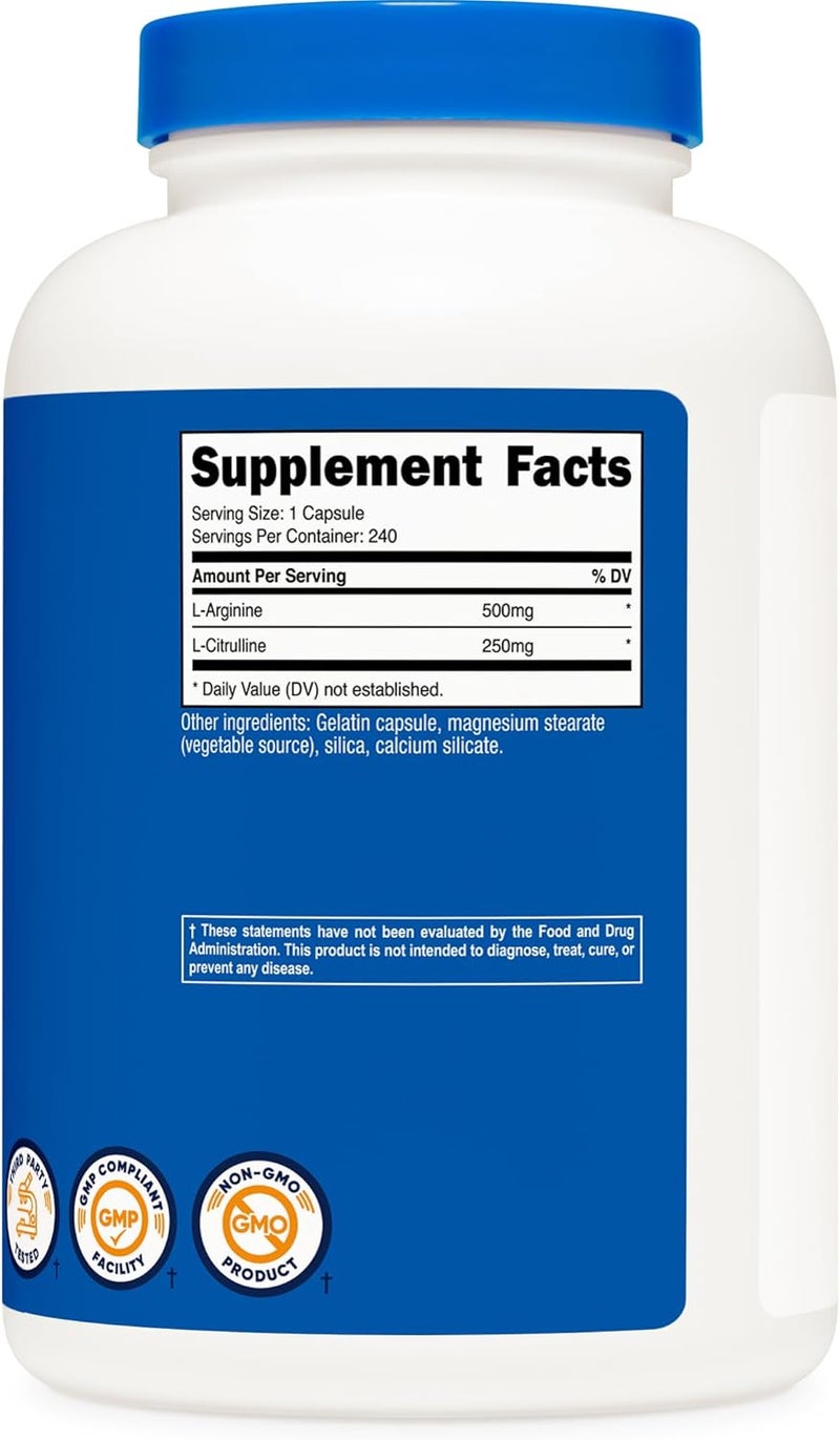 Nutricost LArginine LCitrulline Complex 750mg 240 Capsules  NonGMO - Image 5
