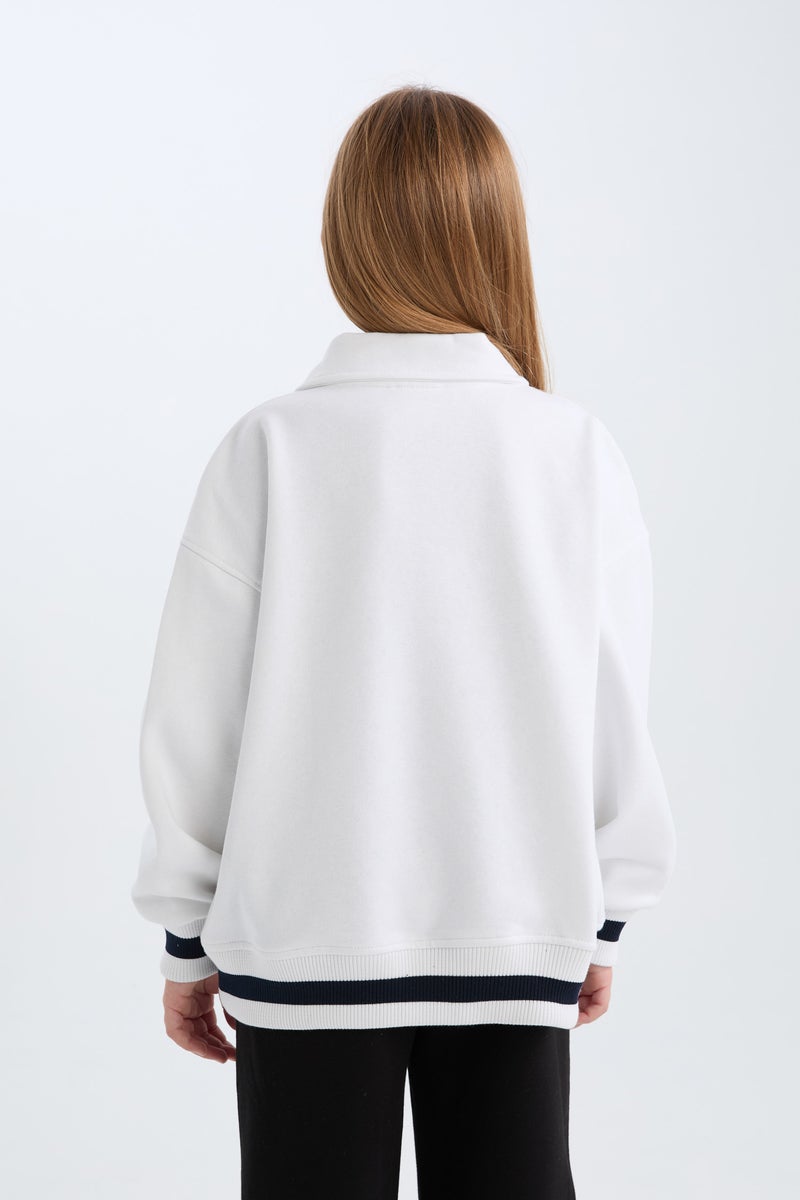 DeFacto Girl Oversize Fit Pattern Polo Neck Printed Sweatshirt  - Image 5