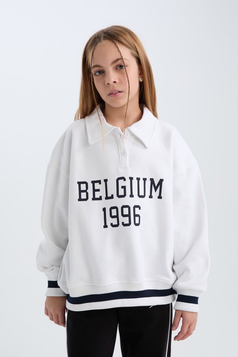 DeFacto Girl Oversize Fit Pattern Polo Neck Printed Sweatshirt  - Image 3