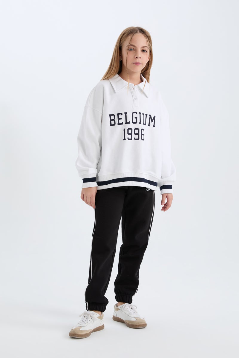 DeFacto Girl Oversize Fit Pattern Polo Neck Printed Sweatshirt  - Image 4
