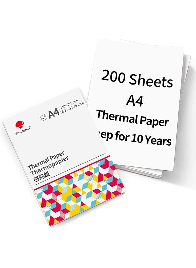 phomemo Thermal Paper A4, Thermal Printer Paper for A4 Portable Printer, Advanced Thermal Printing Quick-Dry,Compatible with Phomemo M08F, M832, M833 Portable Printer, 200 Sheets - Image 1