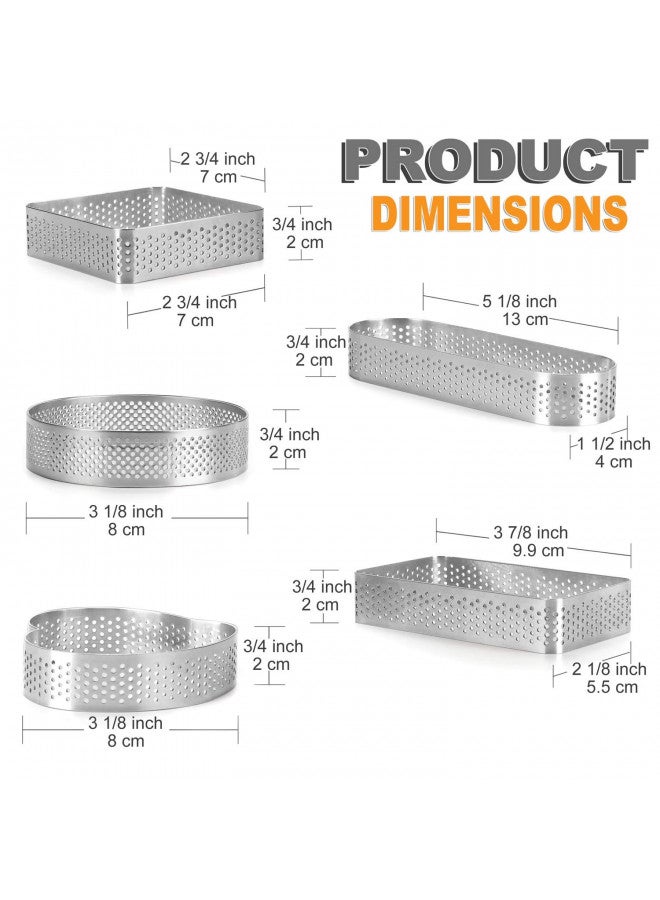 FANGSUN Tart Ring for Baking, Stainless Steel Perforated Pastry Ring Mold for French Tarte, 5 Shape Tart Rings with Gift Package - Image 1