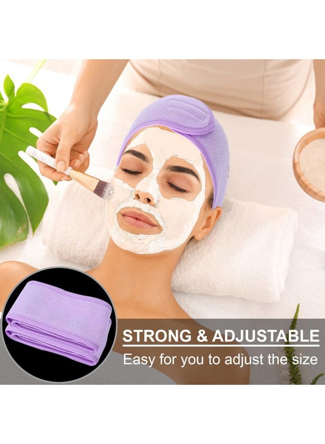 Whaline Spa Facial Headband Make Up Wrap Head Terry Cloth Headband Adjustable Towel Band for Face Washing Shower Facial Cover, 3 Pieces (Purple, Pink, Blue) - Image 4