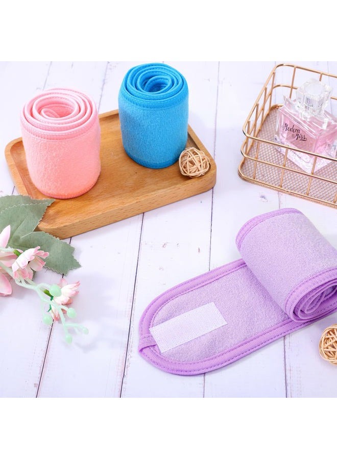 Whaline Spa Facial Headband Make Up Wrap Head Terry Cloth Headband Adjustable Towel Band for Face Washing Shower Facial Cover, 3 Pieces (Purple, Pink, Blue) - Image 3