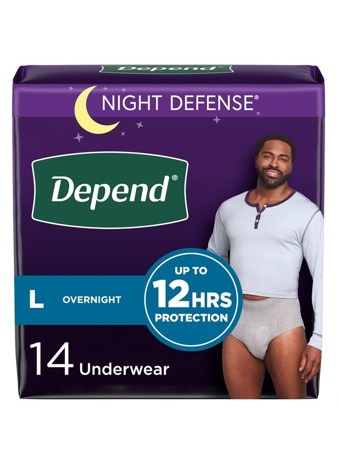 Depend Night Defense Adult Incontinence Underwear for Men, Disposable, Overnight, Large, Grey, 14 Count, Packaging May Vary  - Image 1