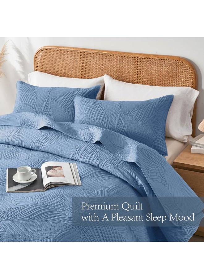 OARAGE Queen Quilt Bedding Set Soft Lightweight Bluish Grey Bedspread with Leaf Pattern,Ultrasonic Microfiber Bed Coverlet Full Size for All Season (1 Quilt, 2 Shams) - Image 5