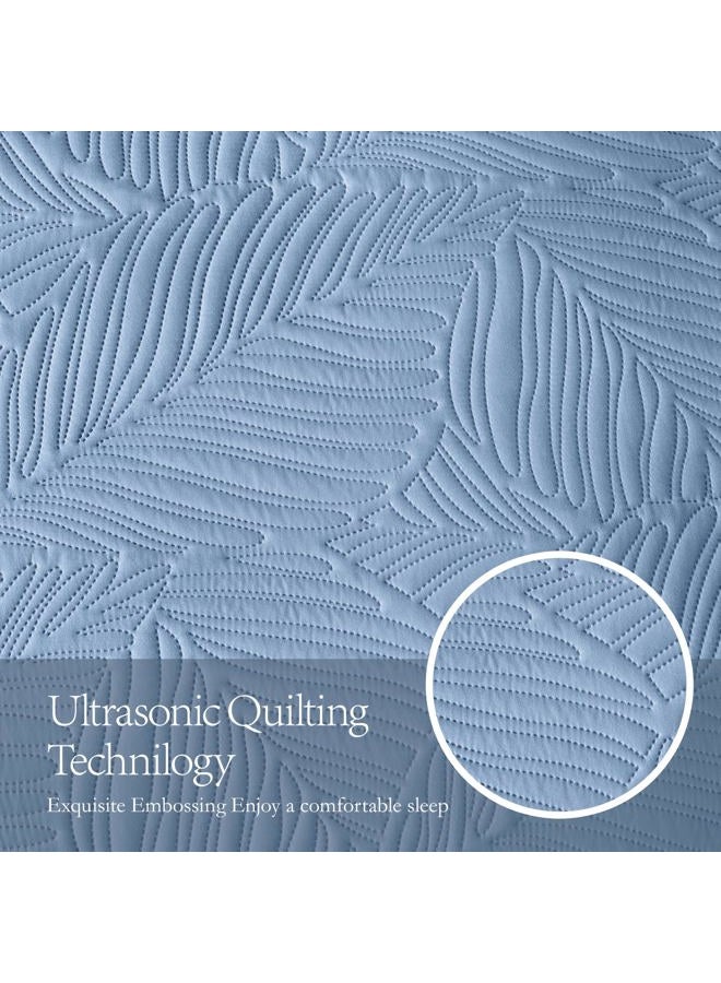 OARAGE Queen Quilt Bedding Set Soft Lightweight Bluish Grey Bedspread with Leaf Pattern,Ultrasonic Microfiber Bed Coverlet Full Size for All Season (1 Quilt, 2 Shams) - Image 4