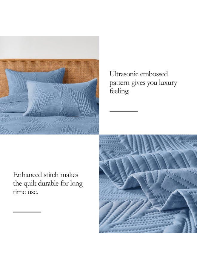 OARAGE Queen Quilt Bedding Set Soft Lightweight Bluish Grey Bedspread with Leaf Pattern,Ultrasonic Microfiber Bed Coverlet Full Size for All Season (1 Quilt, 2 Shams) - Image 3