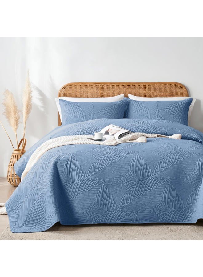 OARAGE Queen Quilt Bedding Set Soft Lightweight Bluish Grey Bedspread with Leaf Pattern,Ultrasonic Microfiber Bed Coverlet Full Size for All Season (1 Quilt, 2 Shams) - Image 1