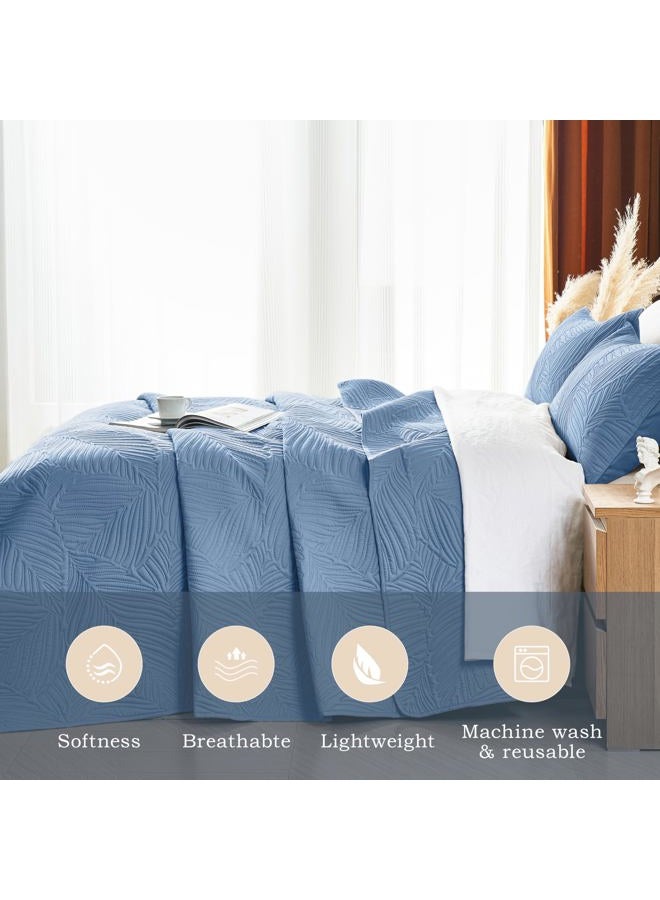 OARAGE Queen Quilt Bedding Set Soft Lightweight Bluish Grey Bedspread with Leaf Pattern,Ultrasonic Microfiber Bed Coverlet Full Size for All Season (1 Quilt, 2 Shams) - Image 2