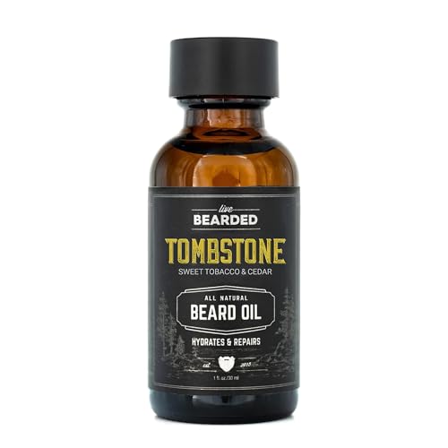 Live Bearded Beard Oil 1 fl oz  Premium AllNatural Jojoba  Made in the USA  Hair and Skin Care for Men with Dry Flaky Patches  Tombstone Scent  Sweet Tobacco Cedar