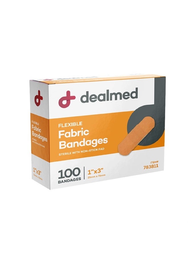 Dealmed - Sterile Flexible Fabric Adhesive Bandages – 1x3 Inch – 100/Box - Breathable First Aid Strip Pack - Soft Stretch Wound Patch for Medical, Emergency Kits & Clinic - Image 1