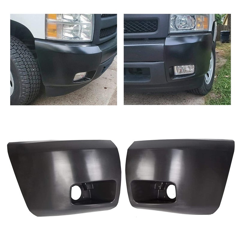 ECOTRIC Front Bumper End Cap Compatible with 20072013 Chevrolet Silverado 1500 GM1005147 15891682 GM1004147 15891681 GM1004147C GM1005147C Bumper Corner Extension Cover WFog Light Hole